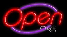 Red Open With Purple Border LED Neon Sign