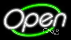 White Open With Green Border LED Neon Sign