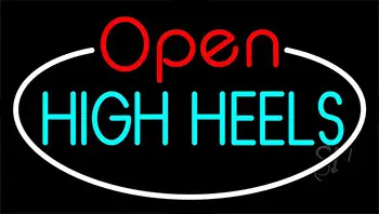 High Heels Open With White Border LED Neon Sign