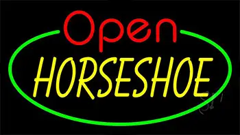 Horseshoe Open With Green Border LED Neon Sign