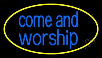 Blue Come And Worship LED Neon Sign