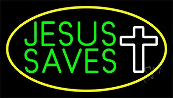 Jesus Saves White Cross With Border LED Neon Sign