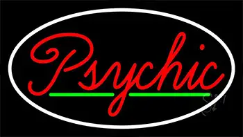 Cursive Red Psychic White Border With Green Line LED Neon Sign
