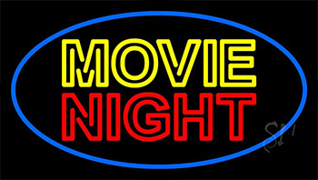 Movie Night Blue Border LED Neon Sign