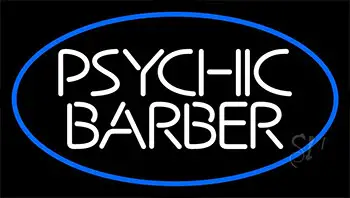 White Psychic Barber With Blue Border LED Neon Sign