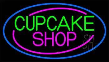 Block Cupcake Shop With Blue LED Neon Sign