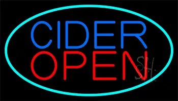 Blue Cider Open With Turquoise LED Neon Sign