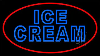 Blue Double Stroke Ice Cream With Red LED Neon Sign
