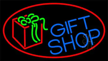 Blue Gift Shop With Red LED Neon Sign