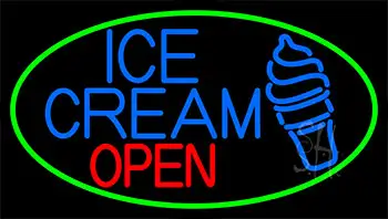 Blue Ice Cream Open With Green LED Neon Sign
