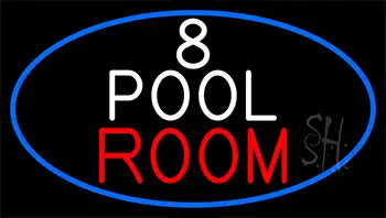 8 Pool Room With Blue Border LED Neon Sign