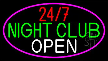 24 7 Night Club With Pink Border LED Neon Sign