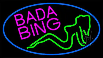 Bada Bing Girl With Blue Border LED Neon Sign