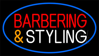 Barbering And Styling With Blue Border LED Neon Sign