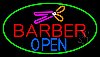 Barber Open With Green Border LED Neon Sign