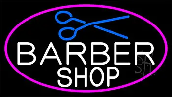 Barber Shop And Scissor With Pink Border LED Neon Sign