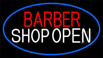 Barber Shop Open With Blue Border LED Neon Sign