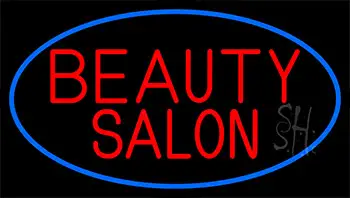 Beauty Salon With Blue Border LED Neon Sign