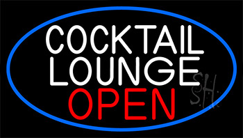Cocktail Lounge Open With Blue Border LED Neon Sign