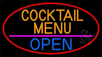 Cocktail Menu Open With Red Border LED Neon Sign