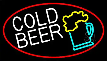 Cold Beer And Beer Mug With Red Border LED Neon Sign