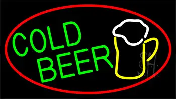 Cold Beer And Mug With Red Border LED Neon Sign