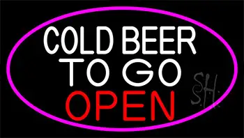 Cold Beer To Go Open With Pink Border LED Neon Sign