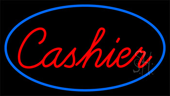 Cursive Red Cashier With Blue Border LED Neon Sign