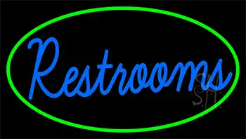 Cursive Restrooms With Green Border LED Neon Sign