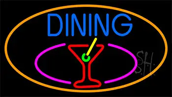 Dining And Martini Glass With Orange Border LED Neon Sign