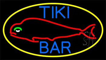 Dolphin Tiki Bar With Yellow Border LED Neon Sign