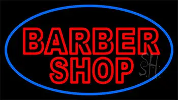 Double Stroke Red Barber Shop With Blue Border LED Neon Sign