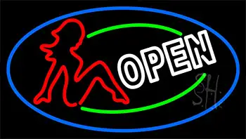 Girls Open With Blue Border LED Neon Sign