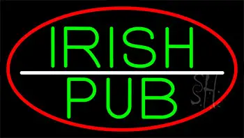 Green Irish Pub With Red Border LED Neon Sign