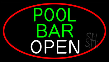 Green Pool Bar Open With Red Border LED Neon Sign