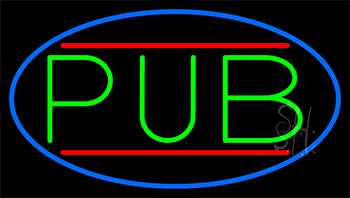 Green Pub With Blue Border LED Neon Sign
