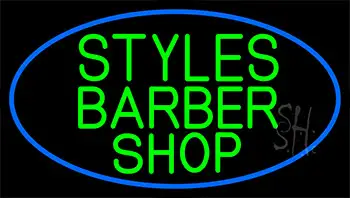 Green Styles Barber Shop With Blue Border LED Neon Sign