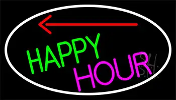 Happy Hour And Arrow With White Border LED Neon Sign