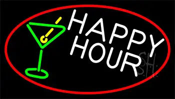 Happy Hour And Martini Glass With Red Border LED Neon Sign