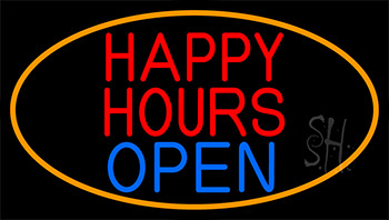 Happy Hours Open With Orange Border LED Neon Sign