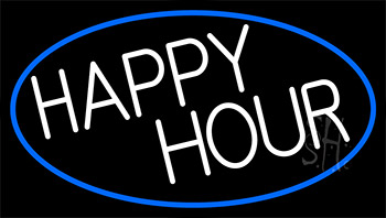 Happy Hours With Blue Border LED Neon Sign
