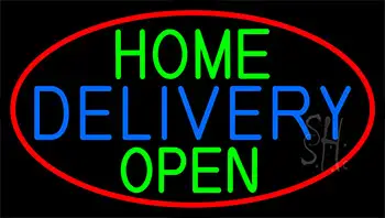 Home Delivery Open With Red Border LED Neon Sign