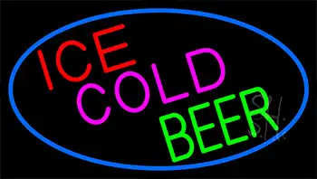 Ice Cold Beer With Blue Border LED Neon Sign