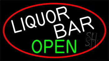 Liquor Bar Open With Red Border LED Neon Sign
