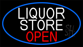 Liquor Store Open With Blue Border LED Neon Sign