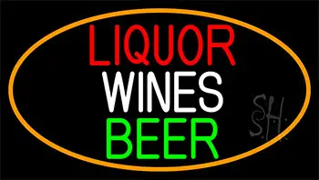 Liquors Wines Beer With Orange Border LED Neon Sign