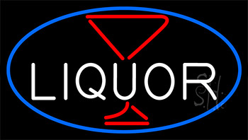 Liquor With Martini Glass With Blue Border LED Neon Sign