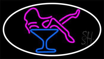 Martini Glass Girl With White Border LED Neon Sign