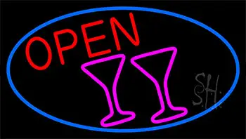 Martini Glass Open With Blue Border LED Neon Sign