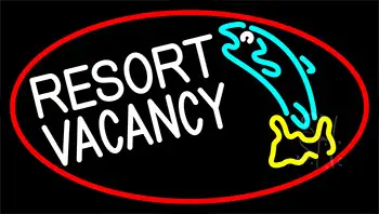 Resort Vacancy With Fish With Red Border LED Neon Sign